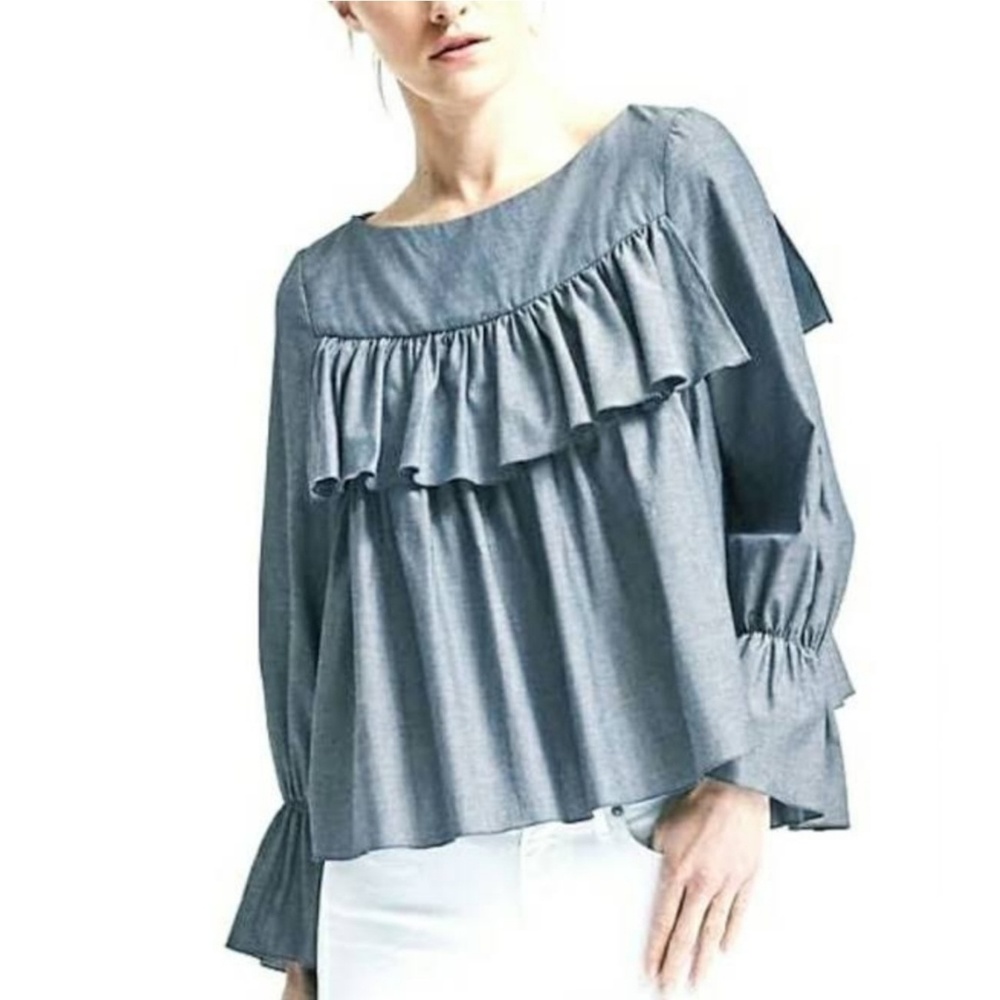 Banana Republic Boho Chambray Ruffle Top